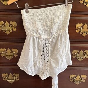 White Strapless Smocked Top